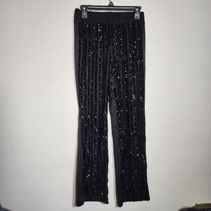 XL Striped Sequin Pants Black Sparkly Wide Leg Glam Party Festival Trouser